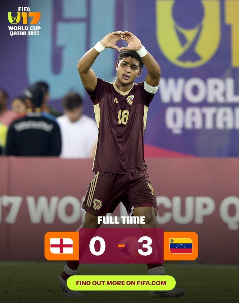 Roman Davis anotó el primero de Venezuela, que venció a Inglaterra.