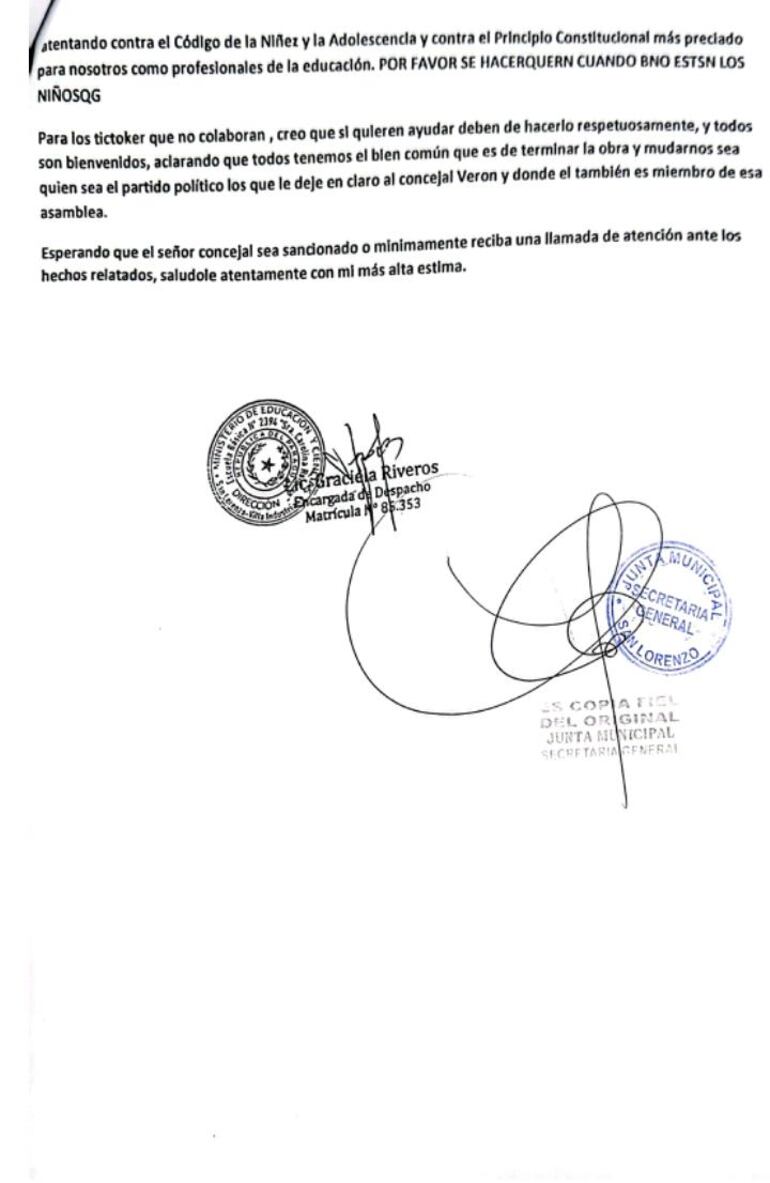 En la última parte solicita que el concejal sea sancionado.