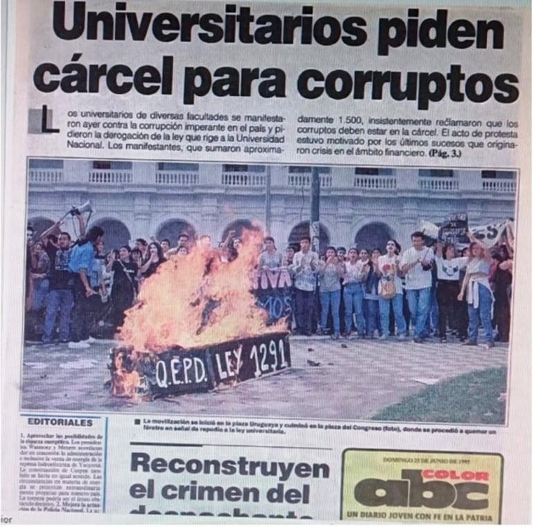 Tapa de ABC Color del domingo 25 de junio de 1995 (Archivo ABC Color)