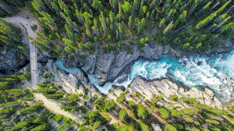 Cañón Mistaya en la ruta peatonal Icefields en el Parque Nacional Banff, Alberta, Canadá.