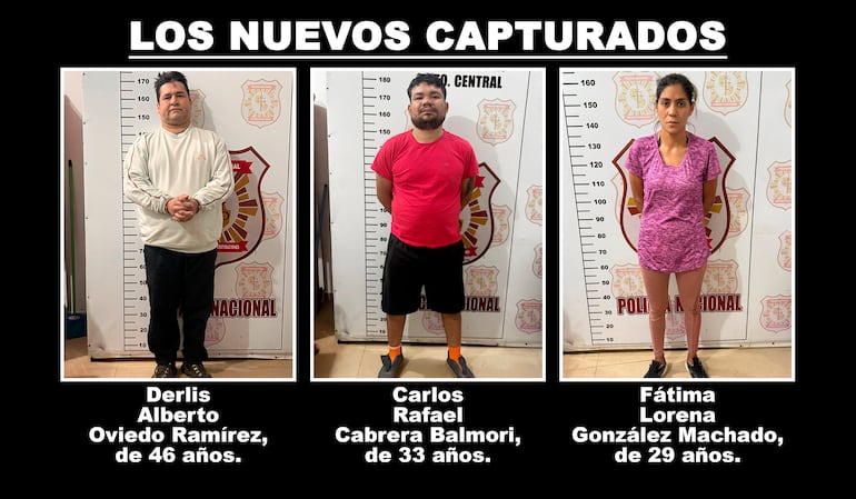 Derlis Alberto Oviedo Ramírez, Carlos Rafael Cabrera Balmori y Fátima Lorena González Machado, capturados por asalto.