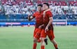 Rodrigo Villalba, jugador de Libertad, celebra un gol en el partido frente a Olimpia por la fecha 1 del torneo Clausura 2026 de la Primera División de Paraguay en el estadio Defensores del Chaco de Asunción, Paraguay.