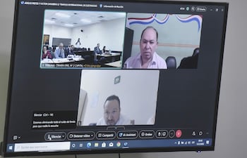 El intendente de Belén (ANR) Víctor Sanabria Oporto y Adelio Fretes Garcia asisten a su juicio por narcotráfico y otros delitos a través de medios telemáticos.