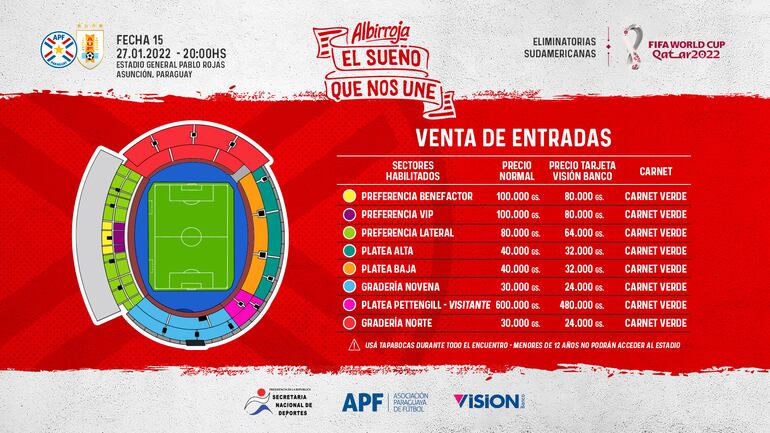 Precios de las entradas para el juego entre Paraguay y Uruguay