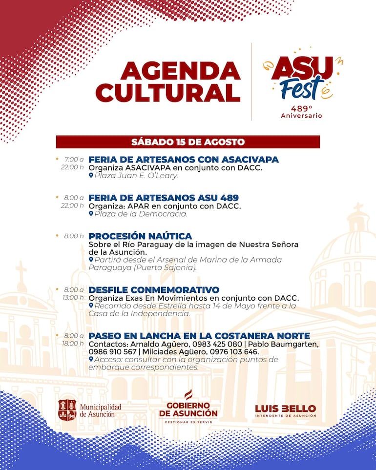 Agenda cultural por el aniversario 489° de la fundación de Asunción.