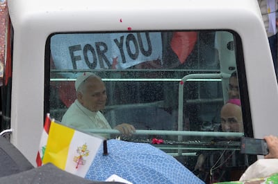 Papa León XIV durante su gira por Líbano.