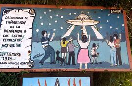 La puntura hecha por Cecilio Thompson, que recrea el momento del avistamiento del Ovni en Tañarandy.