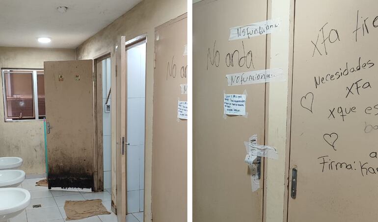 Estado de los baños del albergue del Hospital Nacional de Itauguá.