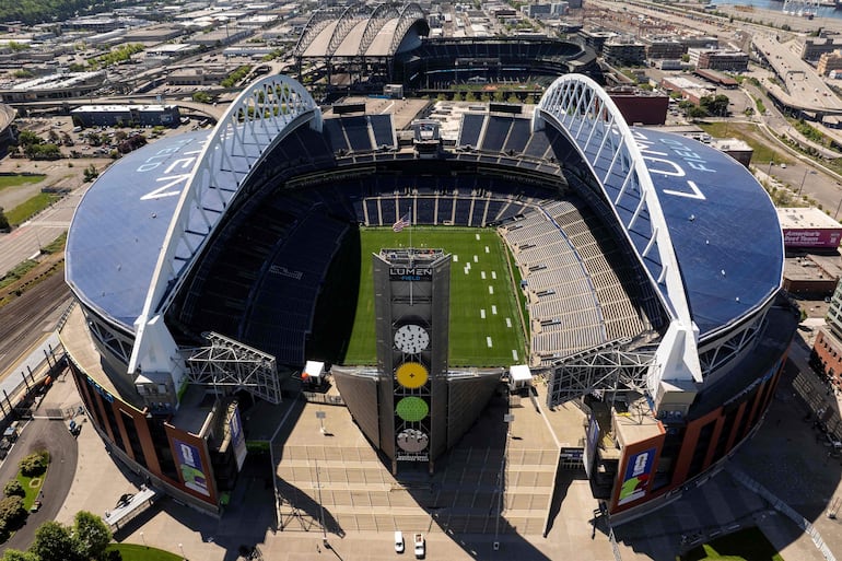Una vista aérea muestra el Estadio de Seattle, renombrado temporalmente de Lumen Field, antes de la Copa Mundial de la FIFA 2026 en Seattle, Washington.