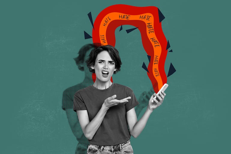 Concepto de body shaming en redes sociales.
