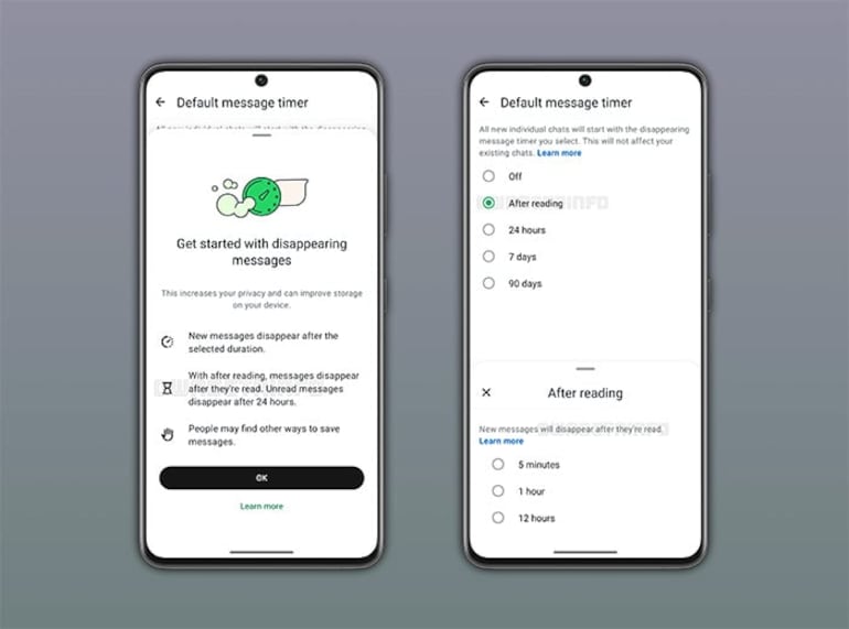 Imagen de WaBetaInfo sobre la futura función de mensajes que desaparecerán tras la confirmación de lectura.