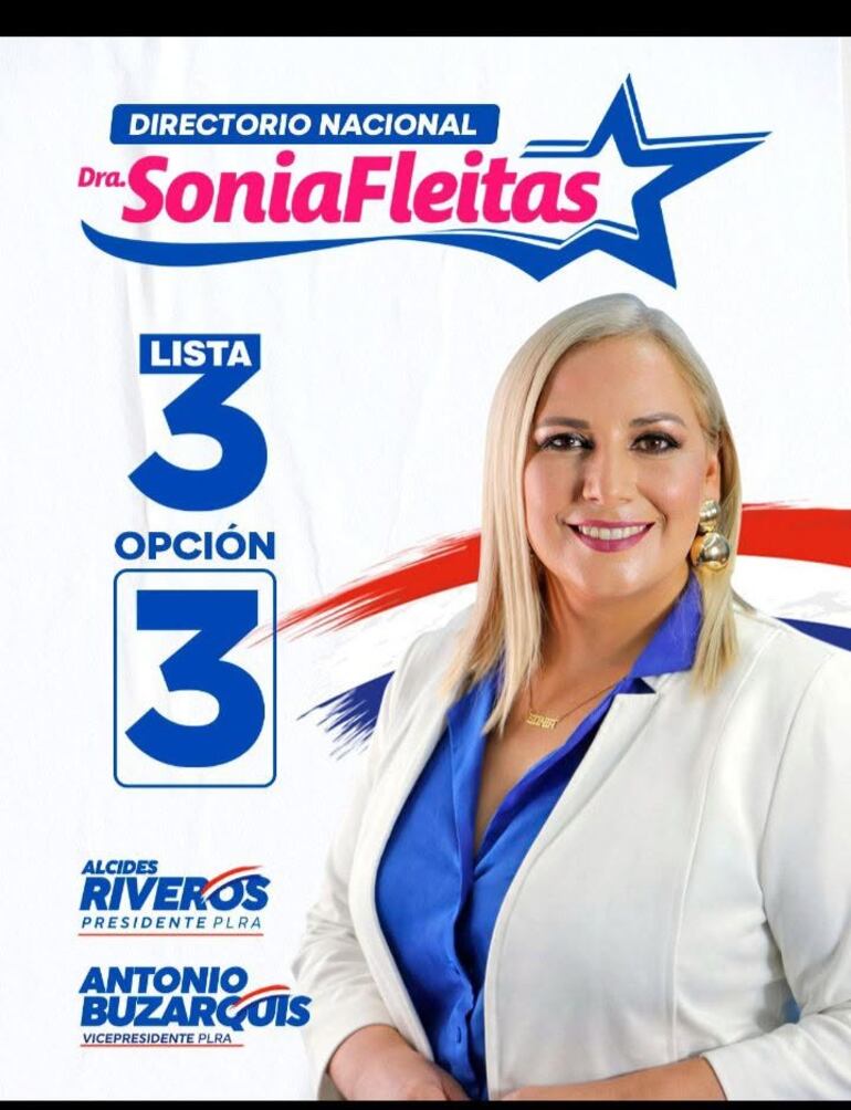 Sonia Fleitas, la miembro del Directorio más votada, al ser opción 3 de la lista 3, Nuevo Liberalismo.
