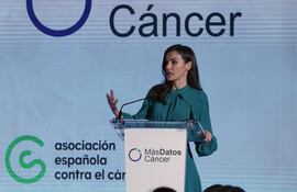 La reina Letizia durante su intervención en el acto institucional del Día Mundial contra el Cáncer.