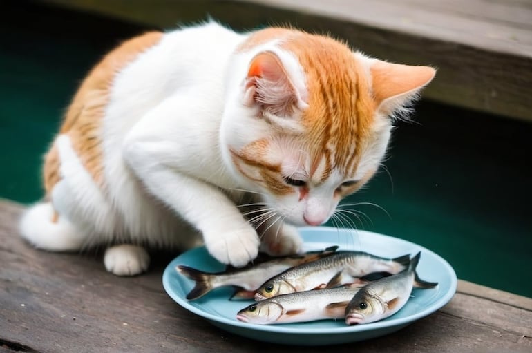 Gato y pescado.