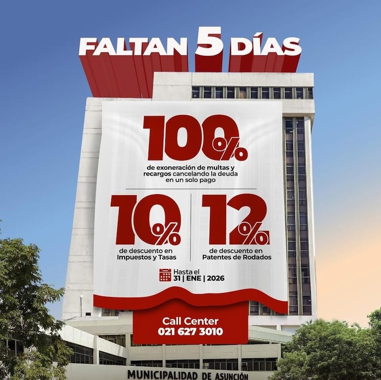 Descuentos en el pago de tributos hasta el 31 de enero.