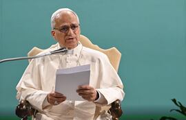 El papa León XIV durante su visita al Centro Mariapoli dei Focolarini, en la localidad romana de Castel Gandolfo.