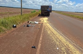 El motociclista quedó tendido en la banquina y murió, tras colisionar contra un camión sobre la Ruta PY11.