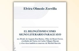 Portada del libro 'El Bilingüismo como signo literario paraguayo' con texto destacado y nombres de obras literarias en fondo claro.