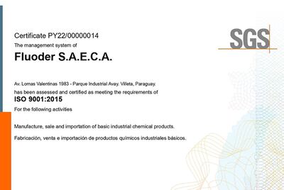 Certificado otorgado por la entidad internacional SGS.