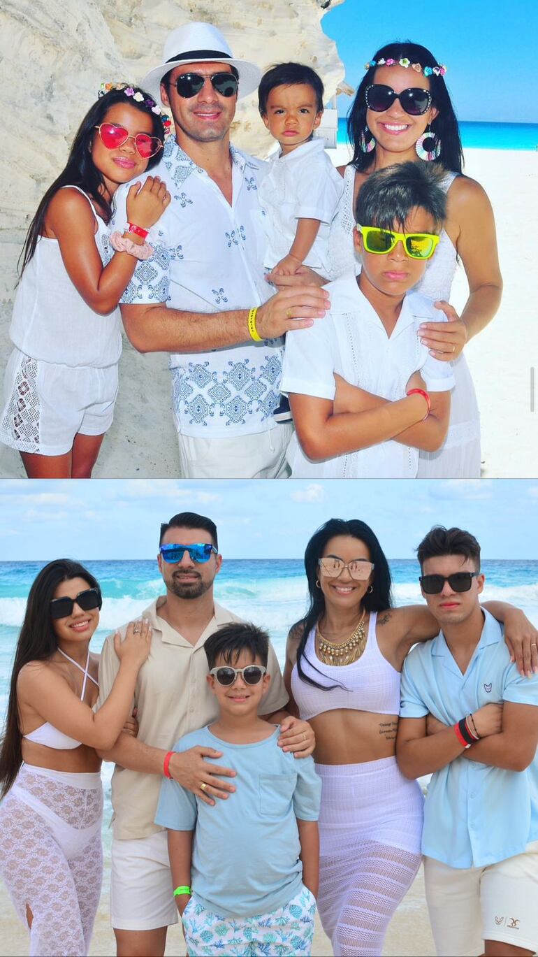Otra postal donde vemos a los Cáceres-Vera de ayer y hoy, en uno de sus lugares favoritos para vacacionar, Cancún, y siempre juntos. (Gentileza)
