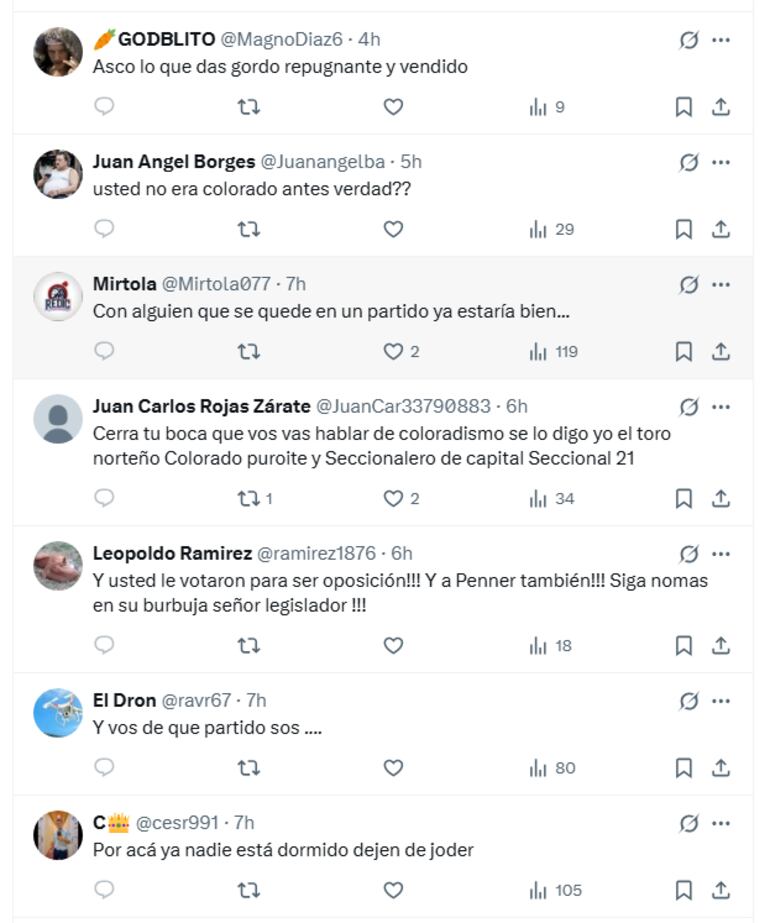 El senador colorado Patrick Kemper llamó a la reflexión tras la catástrofe electoral de la ANR en Ciudad del Este y los usuarios le contestaron con burlar, sarcasmo y críticas por su cambio de bando.