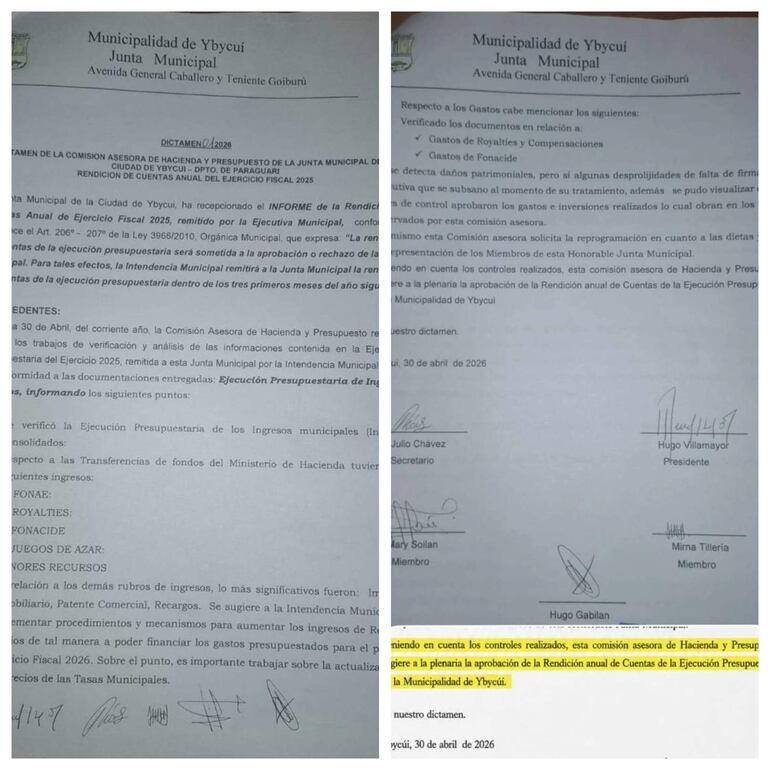 La Comisión de Hacienda y Presupuesto de la Junta Municipal de Ybycuí recomendó la aprobación de la ejecución presupuestaria, pero la mayoría de los ediles la rechazó.