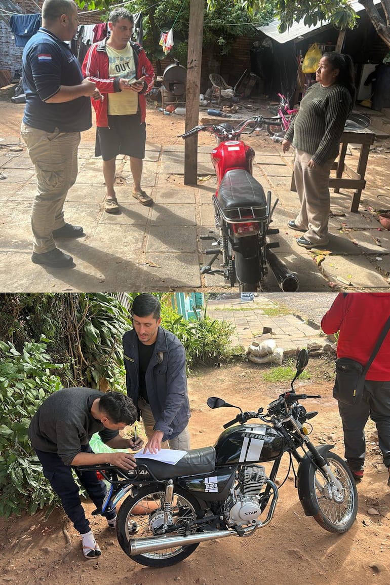 Las motos roja y negra usadas en los golpes del Tren de Aragua, ya incautadas.