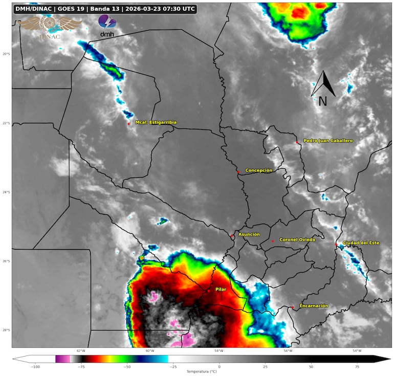 Así ingresa el temporal en la madrugada de este lunes.