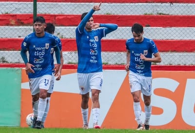 Tobías Rolón festeja su gol, el primero de Humaitá de Roque Alonso, que le ganó por 3-0 al General Caballero de Zeballos Cue, por la primera fase de la Copa Paraguay 2026.