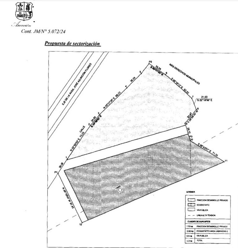 Fracción A2 (pintada) sería la destinada finalmente a las viviendas sociales del proyecto de resciliencia de la Franja Costera.