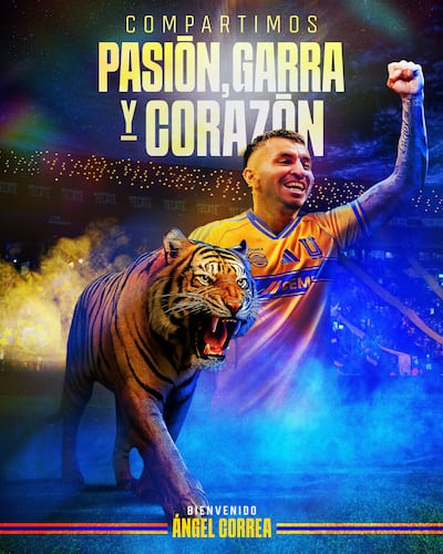 Con esta imagen fue presentado el argentino Ángel Correa en filas del Tigres UANL del fútbol mexicano.