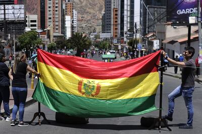 Manifestantes en La Paz, Bolivia, hoy durante una huelga general.