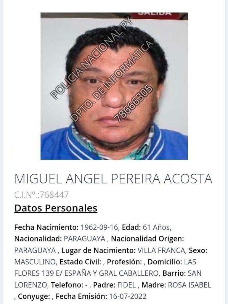 Miguel Ángel Pereira Acosta, asesinado.