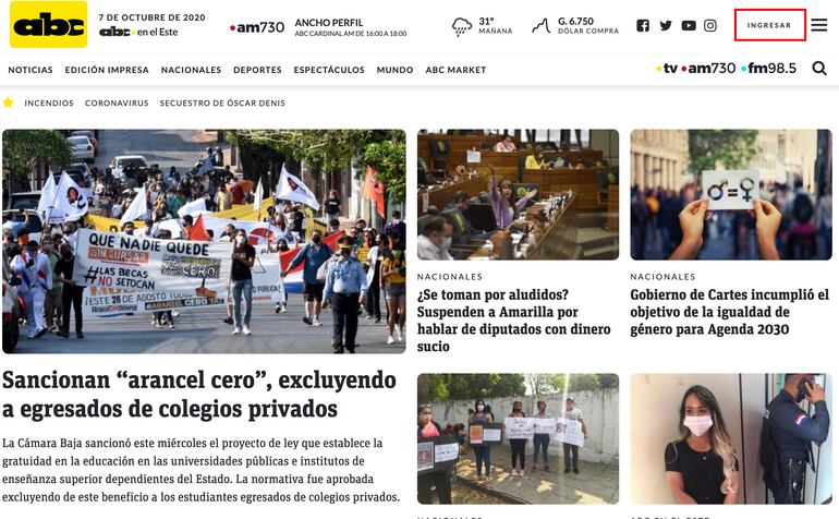 Botón ingresar versión Dektop