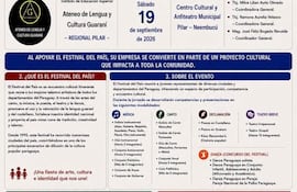 La ciudad de Pilar será sede, por primera vez en el departamento de Ñeembucú, del Festival Nacional del País, un emprendimiento cultural itinerante organizado por el Instituto de Educación Superior Ateneo de Lengua y Cultura Guaraní.
