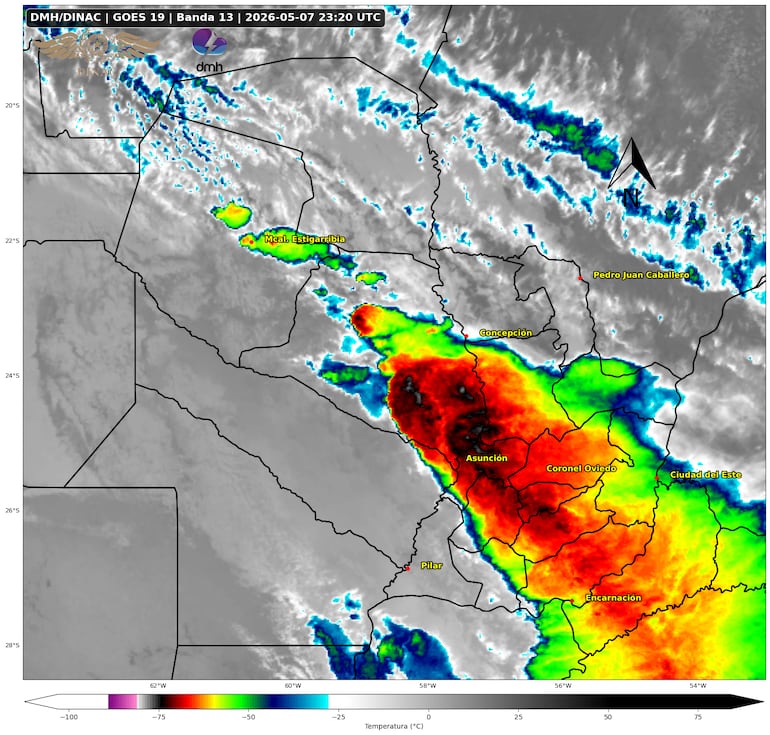 Mapa de afectación del sistema de tormentas.