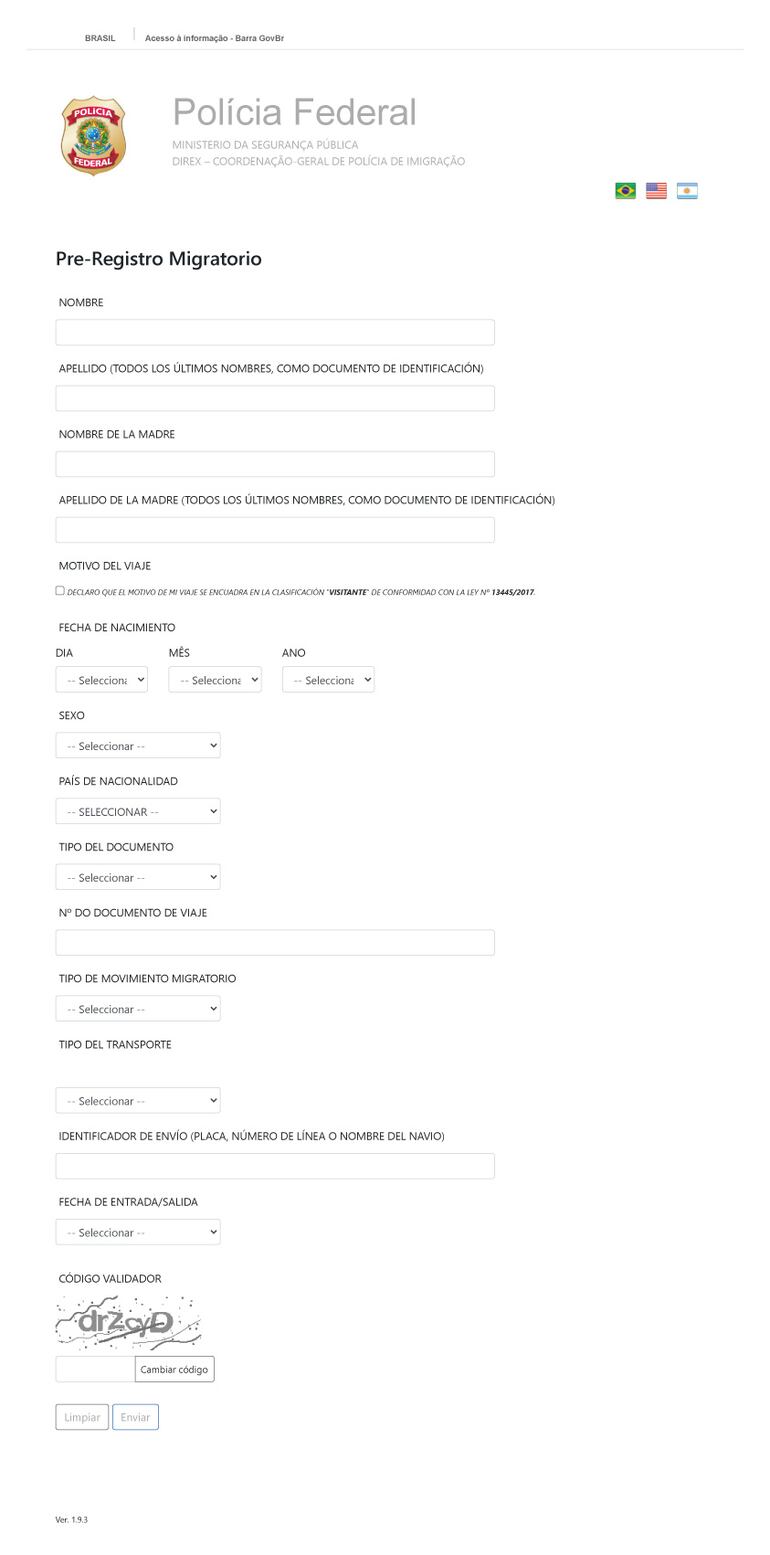Formulario solicitado por Brasil.