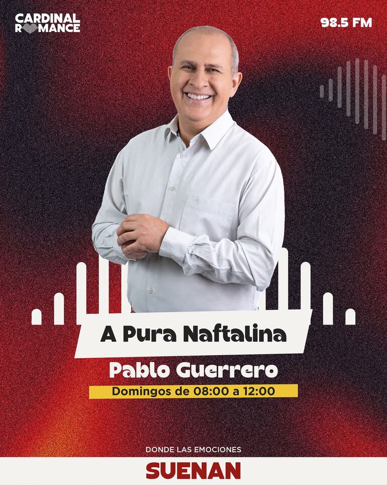Pablo Guerrero llega con A Pura Naftalina los domingos de 8.00 a 12.00 por la 98.5 FM. (Instagram/Cardinal Romance)