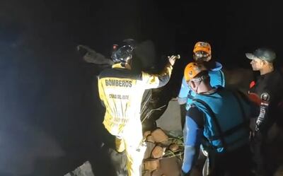 Bomberos voluntarios realizaron una ardua tarea para rescatar a los jóvenes trepados a la copa de un árbol.