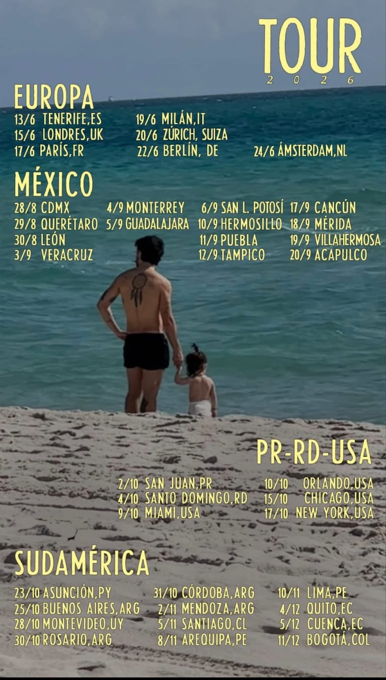 Imagen compartida por Camilo en sus redes sociales con las fechas de su nueva gira mundial.