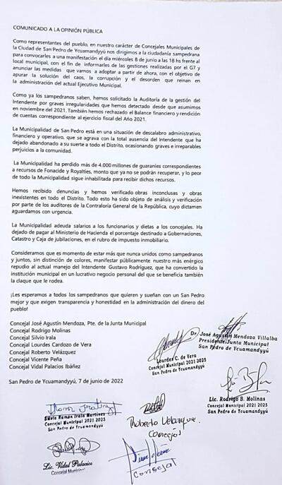Ediles de San Pedro convocan a la ciudadanía sampedrana