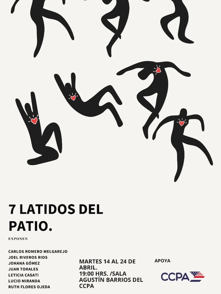 Afiche de la exposición de arte 7 latidos en el patio.