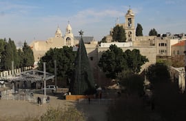 Vista de Belén, con la céntrica Plaza del Pesebre y la Basílica de la Natividad en el fondo.