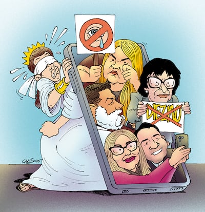 Dibujo de Caló sobre la polémica de magistrados en redes sociales.