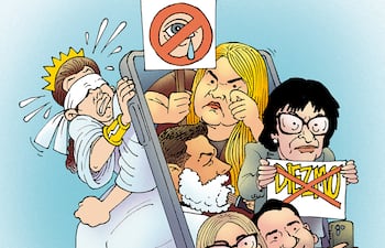 Dibujo de Caló sobre la polémica de magistrados en redes sociales.
