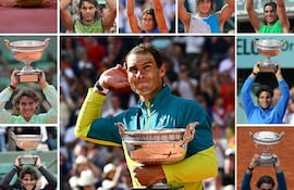 Combinación de los 14 títulos alcanzados por Rafael Nadal en Roland Garros desde su primera participación en mayo de 2005.