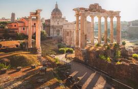 Foro Romano visto desde la colina Capitolina o Campidoglio en Roma, Italia.