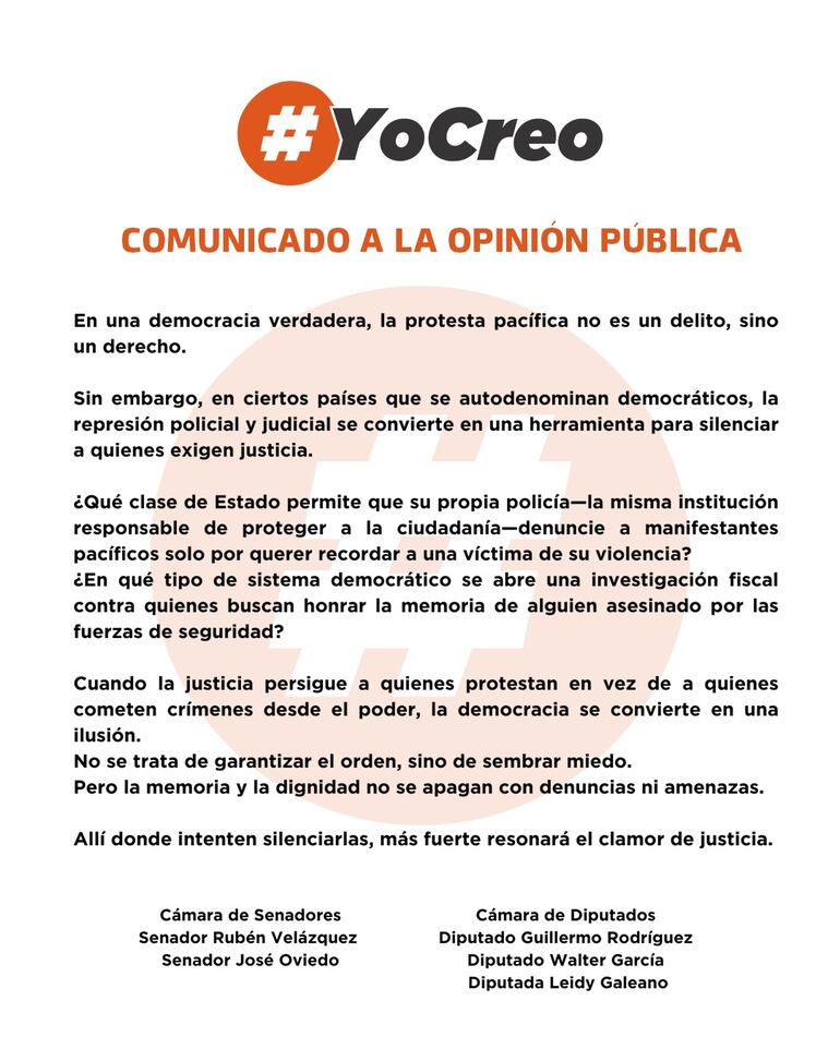 Comunicado de "Yo Creo".