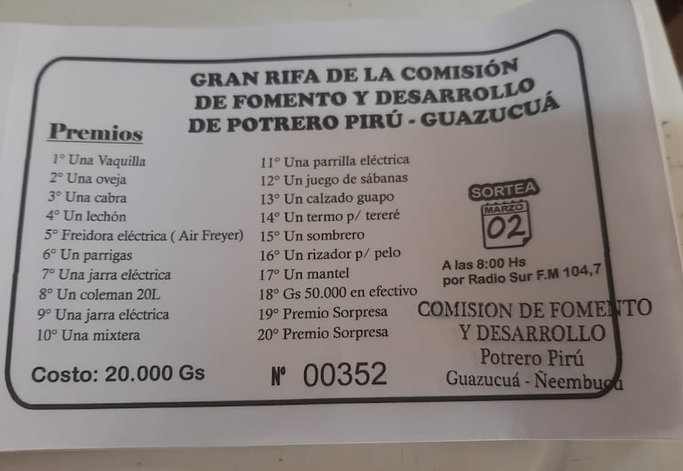 Una rifa están organizando para recaudar fondos y destinarla a la reparación del camino.