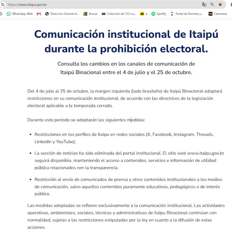 Comunicado de Itaipú, lado brasileño.